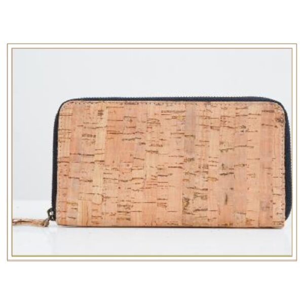 Classic Natural Cork Zip-Around Wallet with Authentic Bark Texture Patte