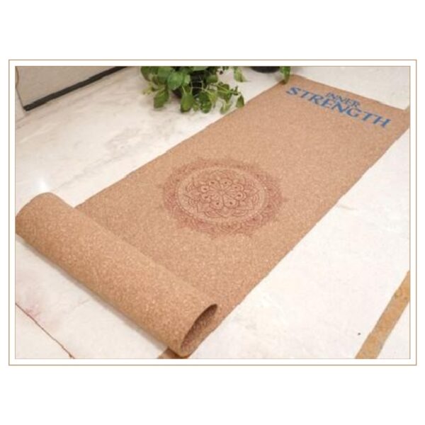 Cork Yoga Mat with Printed Motivation and Ornate Center Design