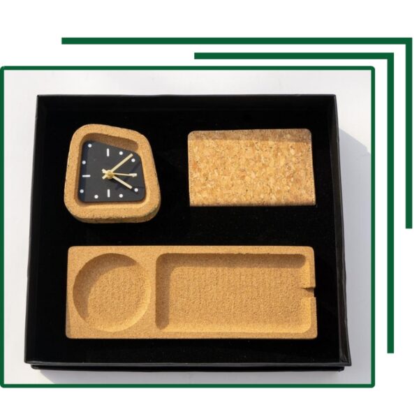 Contemporary Cork Clock and Desk Tray Set for Eco-Modern Home or Office Gift