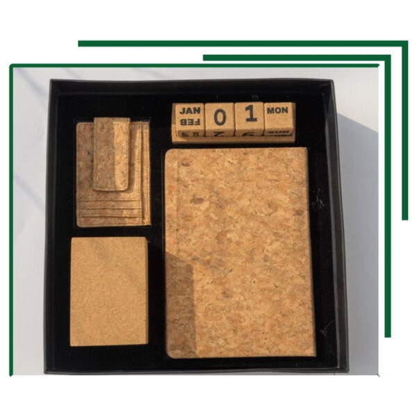 Classic Cork Stationery Gift Set with Calendar Blocks, Card Holder, and Notebook