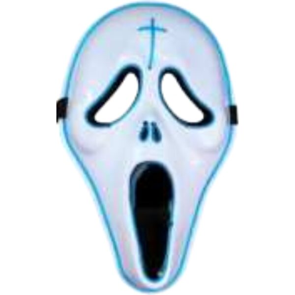 Striking Scream-Inspired White Mask With Blue LED Edge for Dramatic Effects at Halloween and Nighttime Events