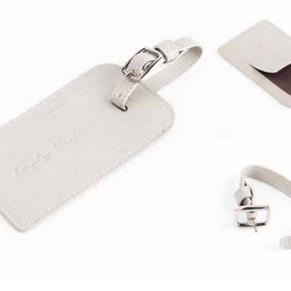 Elegant White Faux Leather Travel Luggage Tag with Sturdy Buckle and ID Slot – 100% Made in India