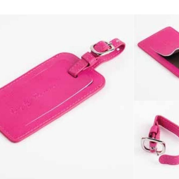 Bright Pink Faux Leather Luggage Tag with Silver Buckle Fastener and ID Display Window – 100% Made in India