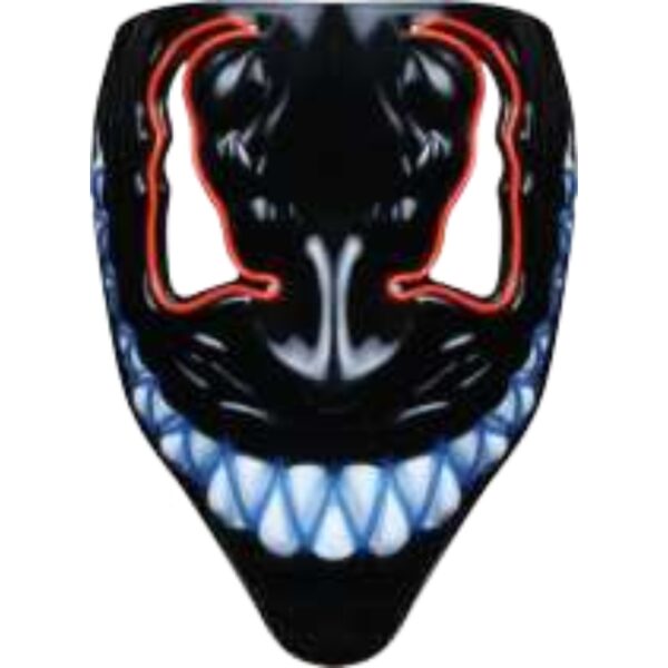 Menacing Black Mask With Red and Blue LED Details for Theatrical, Festival, and Nightclub Halloween Costumes