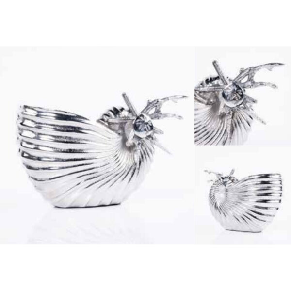 Nautilus Shell Inspired Silver Decorative Bowl with Sculpted Starfish Handle and Elegant Crystal Accent – 100% Made in India