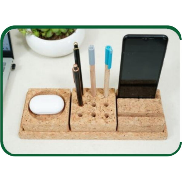 Multipurpose Cork Desk Organizer with Phone and Stationery Slots
