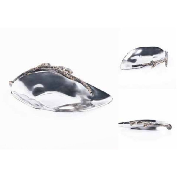 Elegant Silver Leaf-Shaped Serveware Bowl Featuring a Distinctively Textured Branch Accent for Stylish Presentation – 100% Made in India