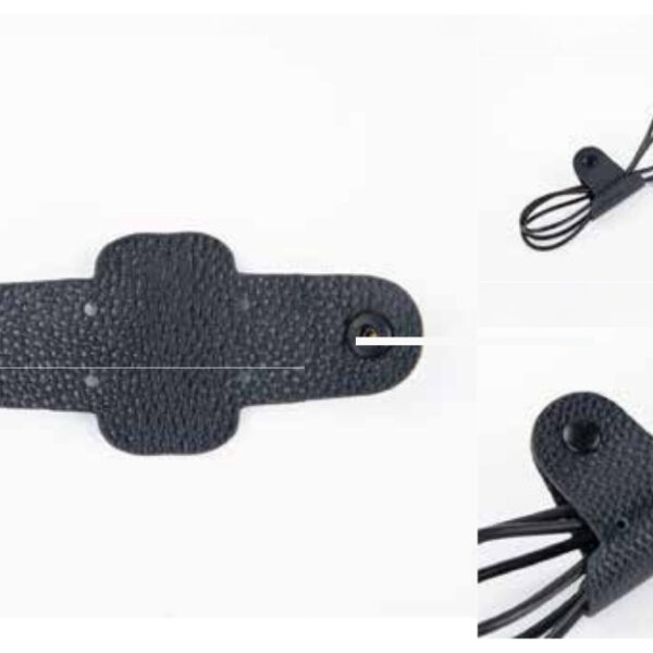 Textured Black Faux Leather Multi-Cable Holder with Button Lock for Travel and Home – 100% Made in India