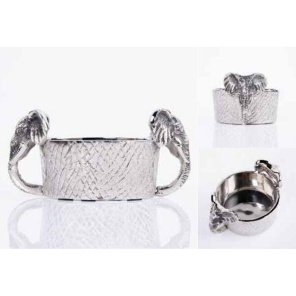 Textured Silver Serveware Bowl with Dual Detailed Elephant Head Handles – 100% Made in India