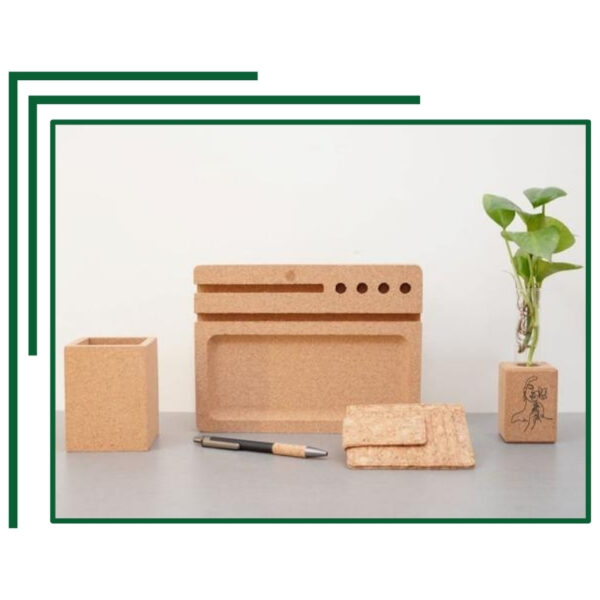 Premium Eco-Friendly Cork Desk Stationery Organizer Set With Card Holder, Vase, Pen Stand And Writing Essentials