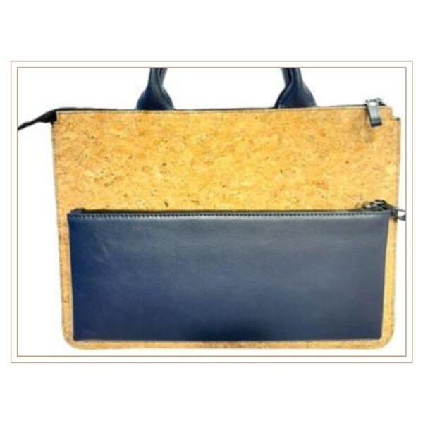 Premium Cork Office Laptop Bag with Front Zipper Pocket & Black Leather Detailing