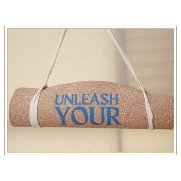 Portable Cork Yoga Mat with Carry Strap and Encouraging Message