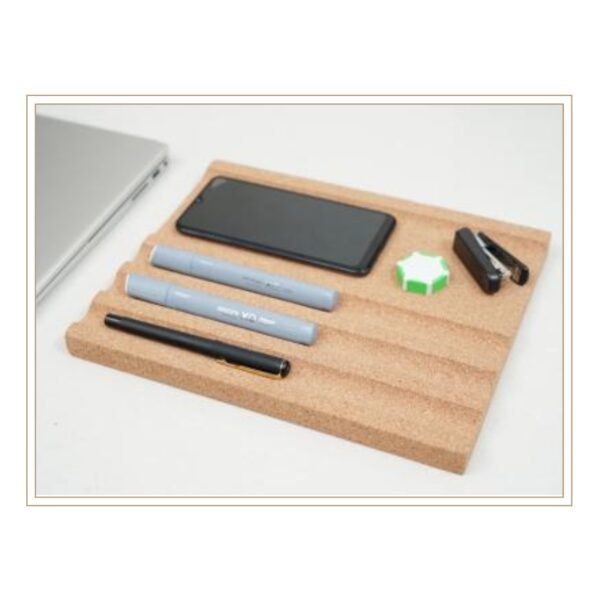 Spacious Multi-Channel Cork Desk Tray for Efficient Storage of Writing Instruments and Office Necessities