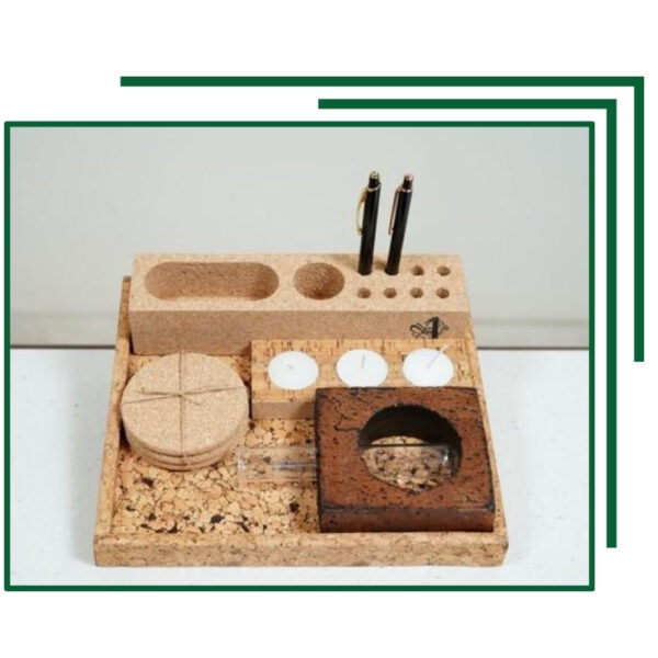 Complete Cork Desk Organizer Kit With Pen Stand, Tealight Holders, Vase And Coaster Set For Productive Workspace