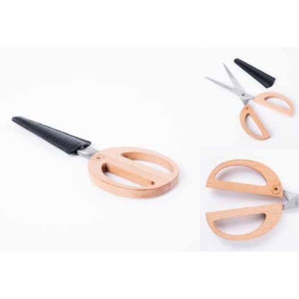 Innovative Designer Wooden Scissors with Ergonomic Circular Handles and Protective Sheath – Elegant Office & Craft Tool – 100% Made in India