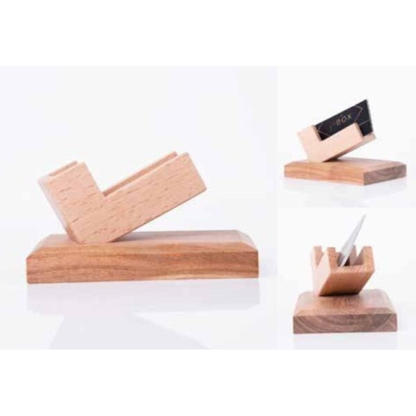 Modern Geometric Wooden Visiting Card Holder – Angular Multi-Tone Desk Accessory for Professional Organization – 100% Made in India