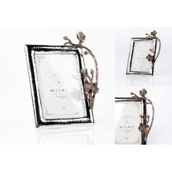 Rectangular Silver Photo Frame with Antique-Finish Sculpted Floral Motif Border – 100% Made in India