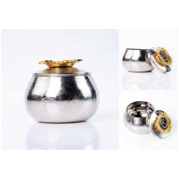 Decorative Silver Storage Jar with Embossed Gold Sunflower Lid for Festive or Everyday Use – 100% Made in India