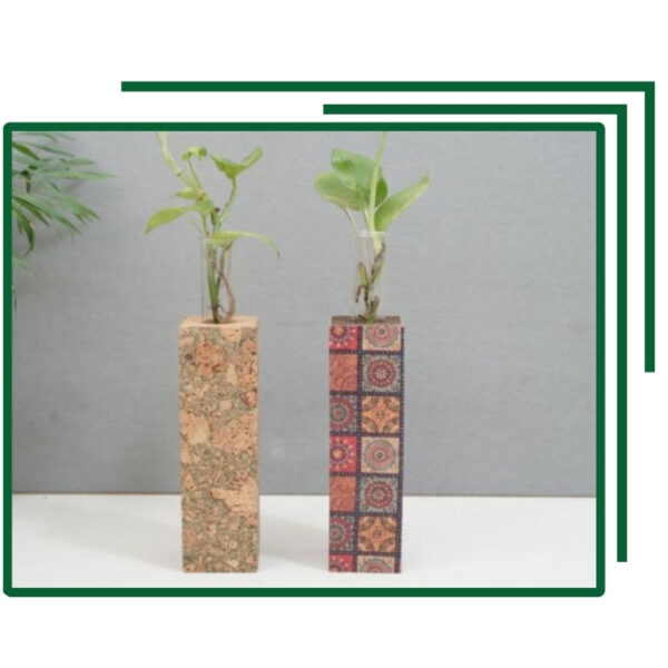 Contemporary Cork And Designer Block Vase Combo Set For Homes And Offices Seeking Natural Decorative Accents