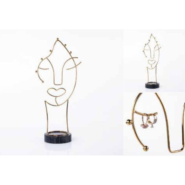 Artisan Abstract Golden Wire Face Jewelry Organizer with Premium Marble Base for Modern Décor – 100% Made in India