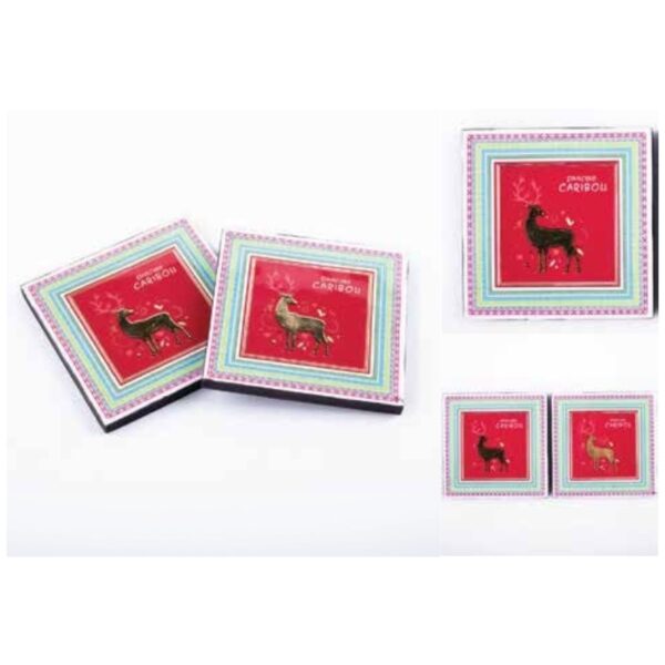 Artistic Wooden Coaster Set with “Dancing Caribou” Festive Design – Vibrant Tableware for Home and Gifting – 100% Made in India