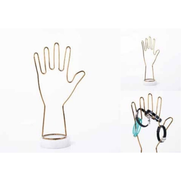 Handcrafted Minimalist Golden Wire Hand Shape Jewelry Stand with Elegant Marble Base – 100% Made in India