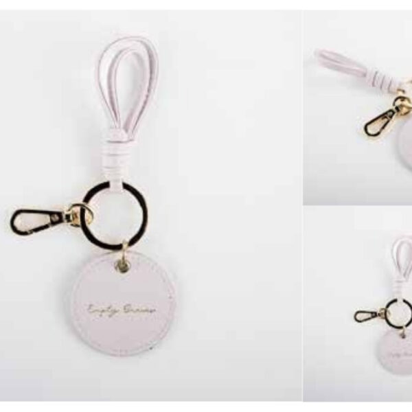 Soft Pink Round Faux Leather Keychain with Dual-Ring Separator and Snap Hook – 100% Made in India