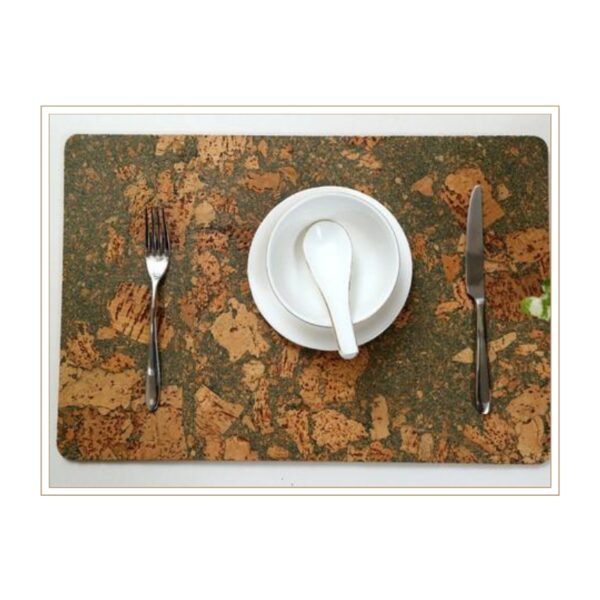 Designer Cork Placemat with Rich Green and Terra Cotta Mixed Pattern for Artistic Dining and Unique Table Presentation