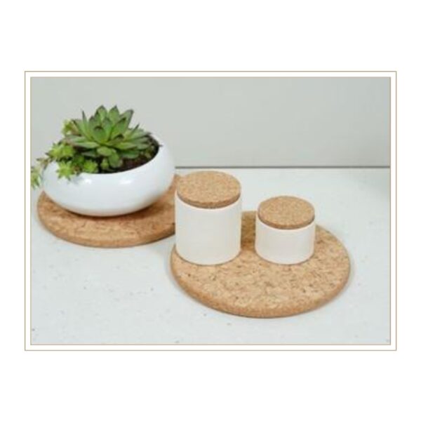 Sustainable Cork Trivet and Plant Saucer Set with Natural Speckled Texture for Multi-Purpose Kitchen and Home Organization