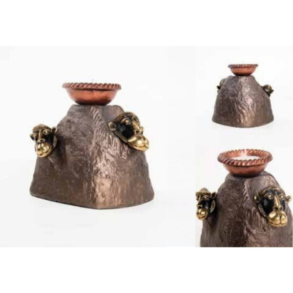 Handcrafted Antique Lion Head Candle Stand with Embossed Copper Bowl – 100% Made in India