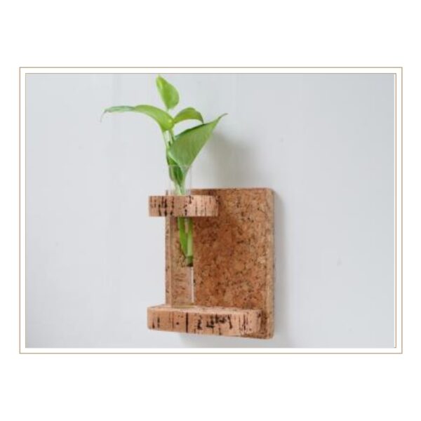 Rustic Cork Wall-Mounted Plant Holder with Natural Band Accents and Glass Tube Insert for Space-Saving Vertical Hydroponic Growing