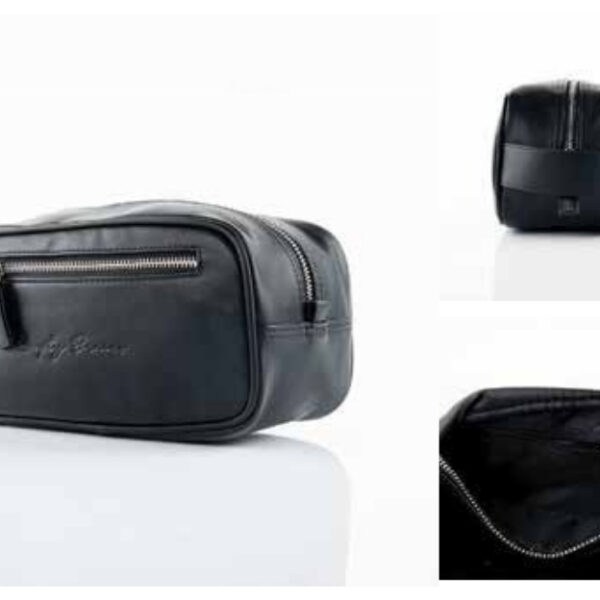 Classic Black Faux Leather Toiletry/Utility Pouch with Front Zipper Pocket and Spacious Interior – 100% Made in India
