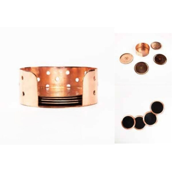 Copper Plated Coaster Set With Perforated Holder