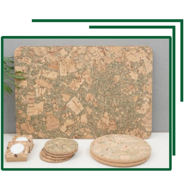 Eco-Friendly Large Rectangular Cork Dining Mat Set With Coasters And Tealight Holders For Sustainable Table Settings