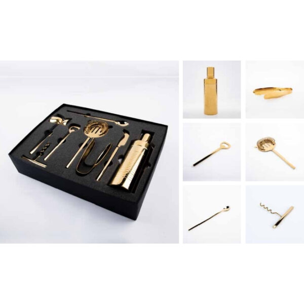 Deluxe Gold-Toned Bar Tool Set With Complete Accessories