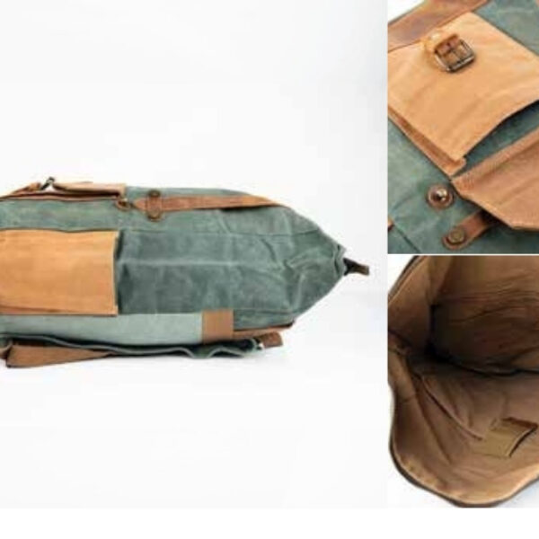 Vintage-Style Olive Canvas and Tan Leather Weekender Duffle Bag with Multi-Compartment Storage – 100% Made in India