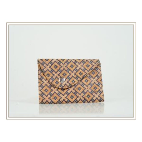 Decorative Cork Wallet with Blue and Gold Diamond Pattern and Snap Closure