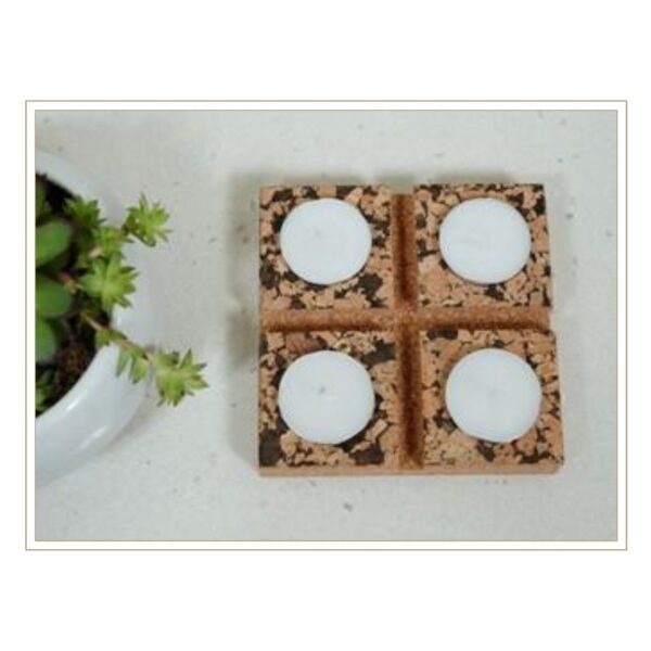 Square Cork Tea Light Holder for Four Candles