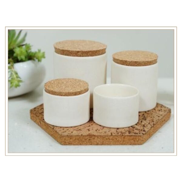 Elegant Ceramic Canister Set with Cork Lids and Tray for Versatile Decorative Kitchen or Bathroom Storage