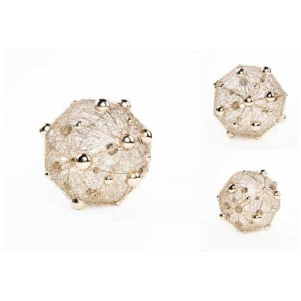 Golden Wired Sphere Table Accent with Polished Metal Beads – 100% Made in India