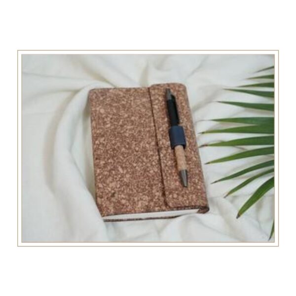 Premium Dark Cork Notepad with Front Flap and Built-In Pen Holder for Sophisticated and Sustainable Writing