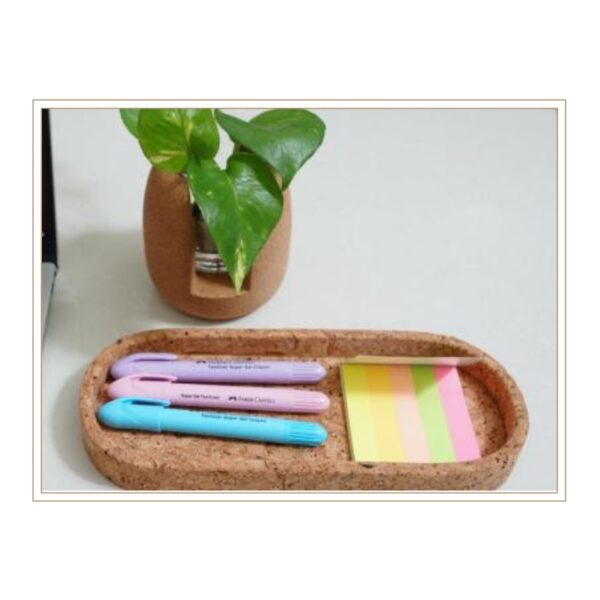 Spacious Eco-Conscious Cork Desk Tray with Multiple Compartments for Efficient Supply Organization
