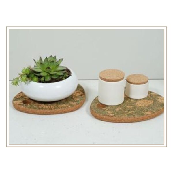 Artistic Cork Trivet Set with Green Mixed Texture Pattern for Colorful Kitchen Protection and Sustainable Table Service