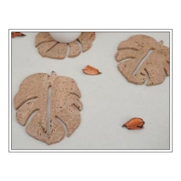 Set of Artistic Monstera Leaf Shaped Cork Coasters for Unique and Eco-Friendly Tabletop Protection