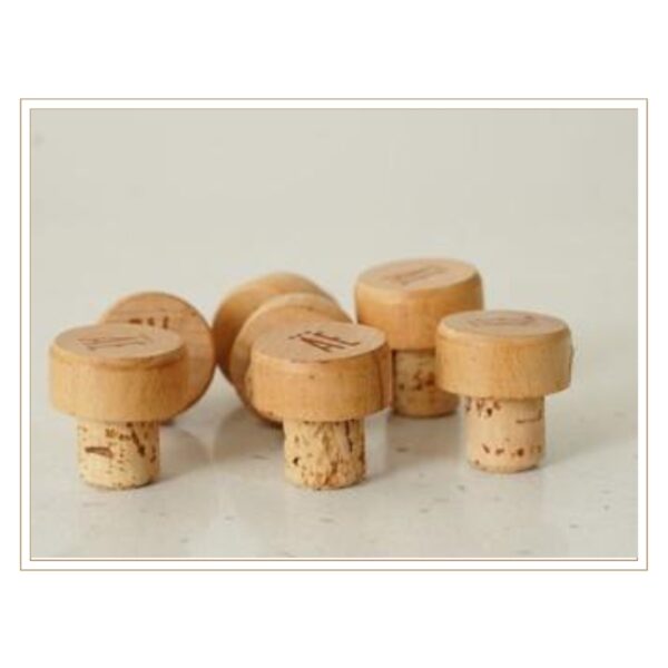 Wooden Top Cork Bottle Stoppers for Premium Beverage and Liquor Bottling, Reusable and Customizable for Branding