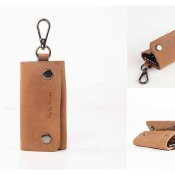 Classic Tan Leather Key Organizer with Snap Buttons and Hook – Indian Heritage Collection