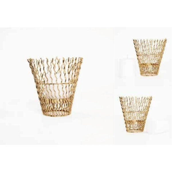 Handmade Rippled Gold Wire Candle Holder for Tealights – 100% Made in India