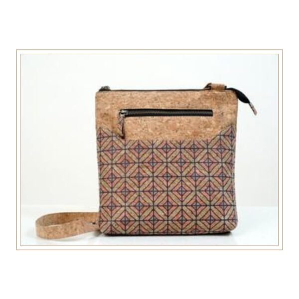Geometric Cork Crossbody Bag with Star Pattern Design and Front Zip Pocket