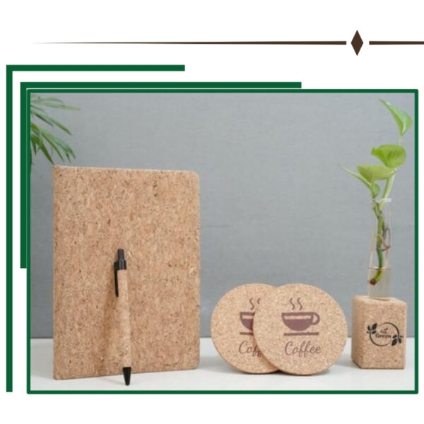 Complete Eco Desk Set with Cork Notebook, Pen, Coasters, and Mini Planter for Home or Office