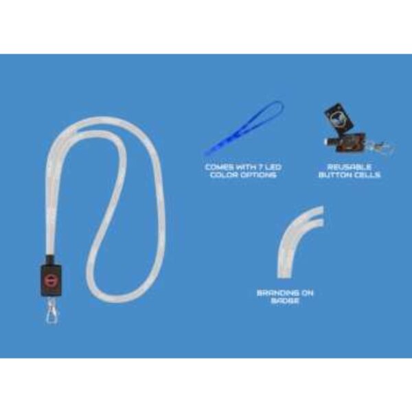 LED Badge Lanyard With Seven Color Options, Custom Branding And Reusable Button Cell Battery For Conferences Or Staff Use